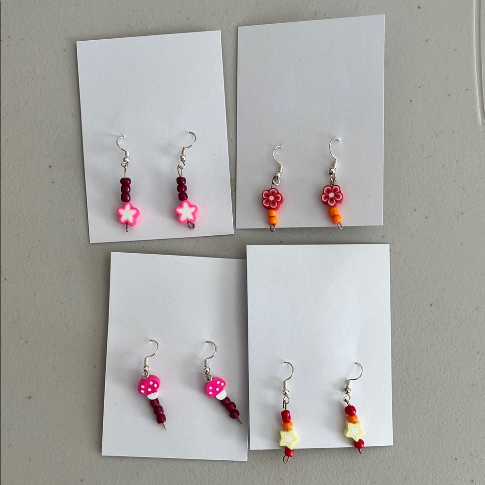 Colorful Beaded Earrings Set of 4
